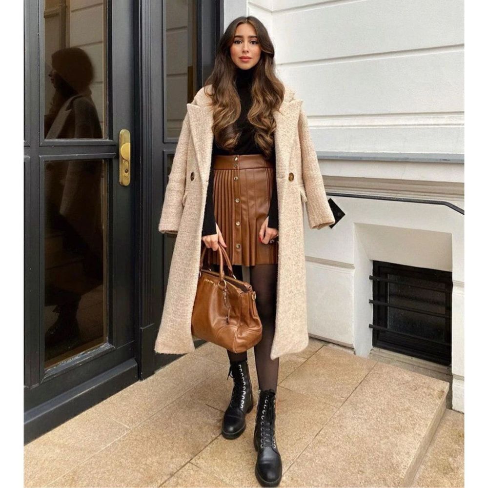 Zara Faux Leather Pleated Skirt Brown Blogger Favorite‎
